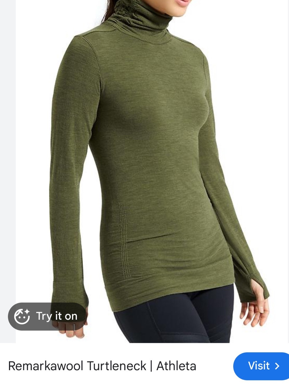 Athleta RemarkaWOOL Olive Green Long Sleeve Turtleneck